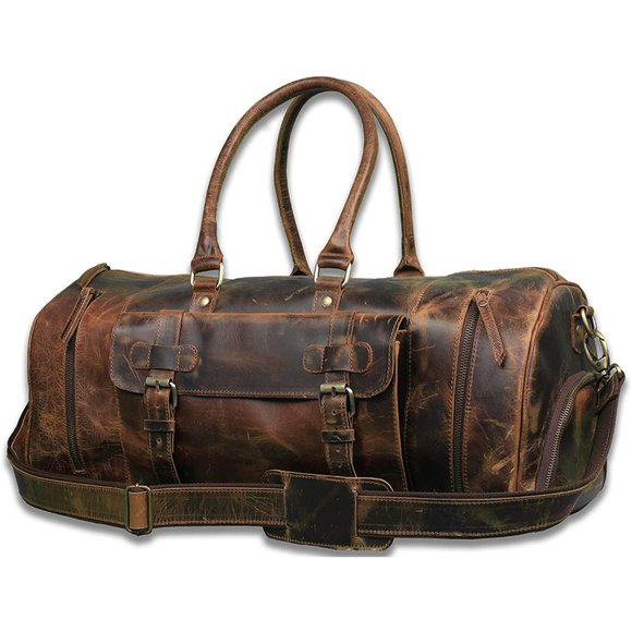 Full Grain Buffalo Leather Duffle Bag - Travel Bag - Overnight Weekender Bag - Picture 2 of 7